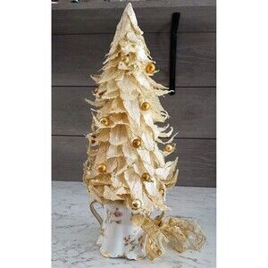 Vintage Haviland & Co Limoges Sugar Bowl With Treated Paper Christmas Tree Gold